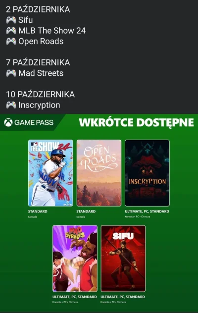 m4rciniak - Nowy rzut #xbox #gamepass

Cieszy Sifu i przede wszystkim Inscryption, kt...