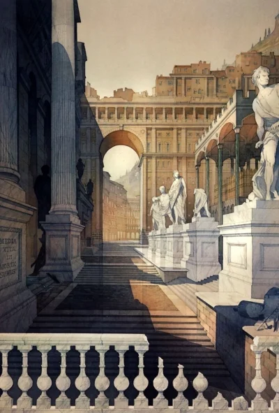 wfyokyga - A Roman Stage Set. by Thomas W Schaller. watercolor .    http://hadrian6.t...