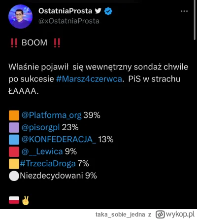 takasobiejedna - PIS tonie, sondaż po marszu tylko potwierdza że Polacy zrozumieli #t...