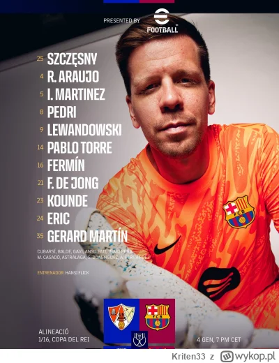 Kriten33 - Skład Barcelony na mecz z UD Barbastro
Cieszy powrót Araujo Oraz Debiut Sz...