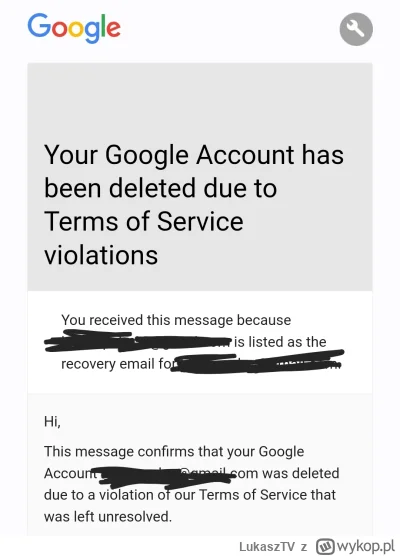 LukaszTV - Google po 11 miesiącach od wyłączenia konta z powodu "złamania regulaminu"...