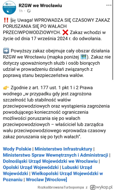 RozkalibrowanaTurbopompa - RZGW wprowadza zakaz poruszania się po wałach. 
#wroclaw #...