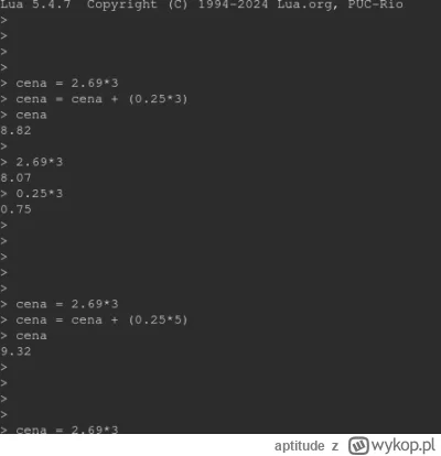 aptitude - właśnie złapałem się koleiny raz, korzystając z lua jako kalkulator, bo ni...