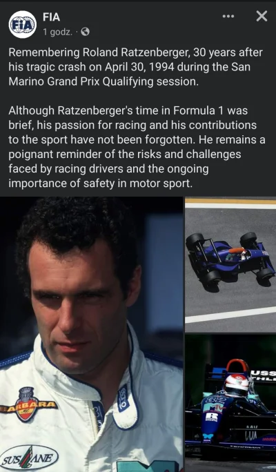 RitmoXL - #f1 FIA wspomina Rolanda Ratzenberga