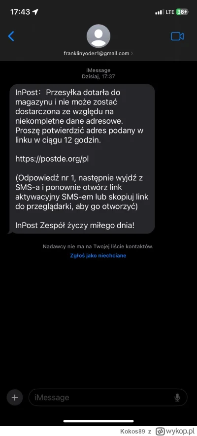 Kokos89 - Chyba jakaś nowa metoda, bądźcie czujni #scam