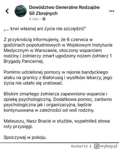 Korba112 - Zmarł żołnierz z granicy Białoruskiej.