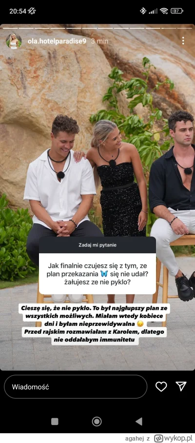 agahej - #hotelparadise p------i bzdury. Po co pytała jak by nie dała. Nagle z Karole...