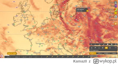Kamaz0 - @pijmleko: Nasłonecznienie z Windy.com w czerwonych plamach jest od 100W do ...