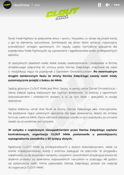 CeZ_ - Oświadczenie Clout w sprawie walki Denis - Omielańczuk #cloutmma #famemma