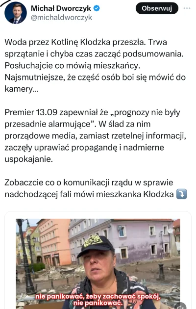 Gours - Dworczyk wstawił na swój profil wywiad z kobietą z Kłodzka, która w skrócie m...