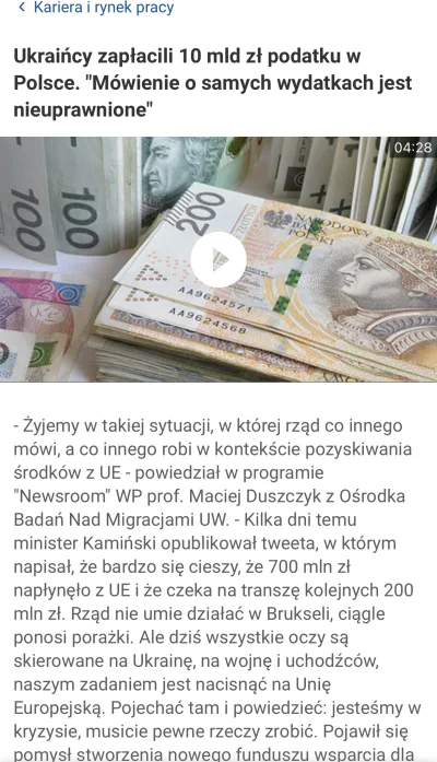 DanielPlainview - Suma podatków wpłacanych przez emigrantów z Ukrainy do polskiego bu...