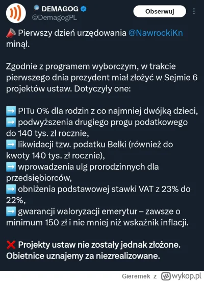 Gieremek - >fałszywy bo robi to co zapowiadał? XD

@Ravau23: no jak tam ustawy które ...
