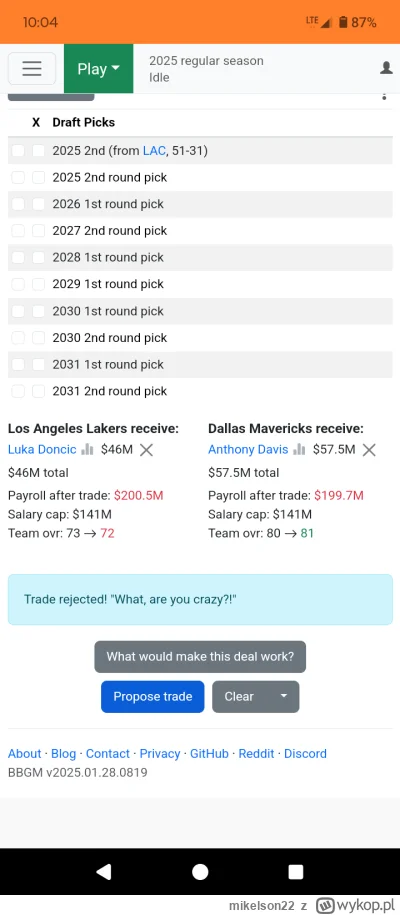 mikelson22 - #nba ta wymiana nie przechodzi nawet w basketballgm na easy