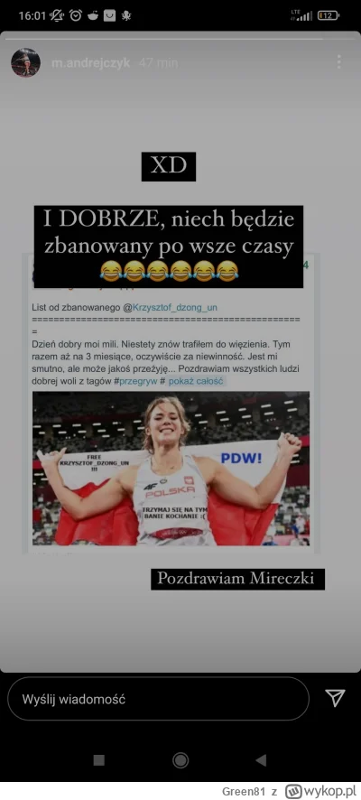 Green81 - Czy wykopek, o którym pisałaś 1,5 roku na Instagramie dał Ci spokój? xD