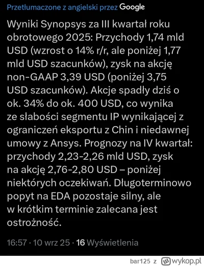 bar125 - @Raylayan: 
Wyniki i prognozy poniżej oczekiwań