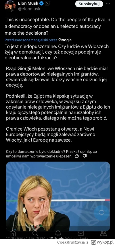 CipakKrulRzycia - #elonmusk #polityka #wlochy #imigranci 
We Włoszech stabilnie. Melo...