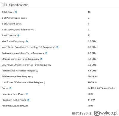 mati1990 - @majk3l: 155h, masz od 16W do 115W. w trybie desktopa niech żyłuje 115W na...