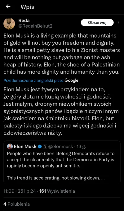 czlowiekzlisciemnaglowie - Wyjaśnił go 

#elonmusk #spacex #izrael #palestyna