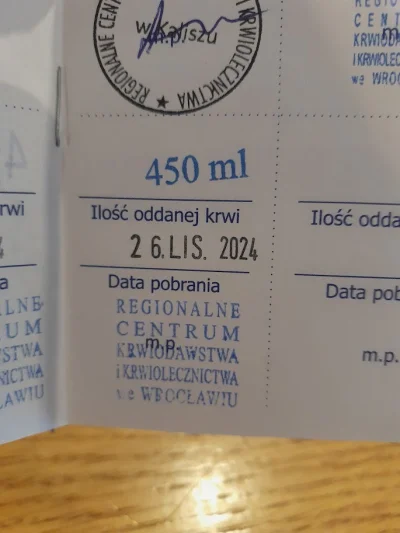 Ma_By - 288 760 - 450 = 288 310
Data donacji - 26.11.2024
Rodzaj donacji - krew pełna...