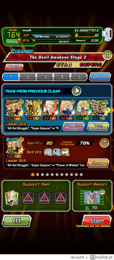 daray89 - Takim teamem 3/4 misje ze stage 2, została tylko Videl
#dokkanbattle