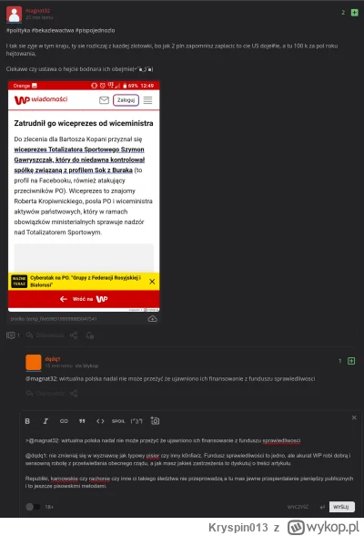 Kryspin013 - Wrzucę tu bo @magnat32 ma mnie na czarno i nie mam jak odpisać pod tamty...