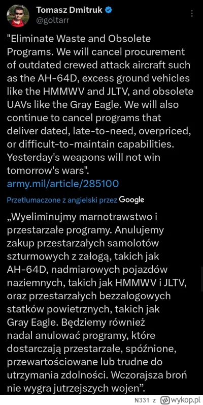 N331 - Sekretarz Armii Dan Driscoll, Szef Sztabu Armii Generał Randy A. George 1 maja...