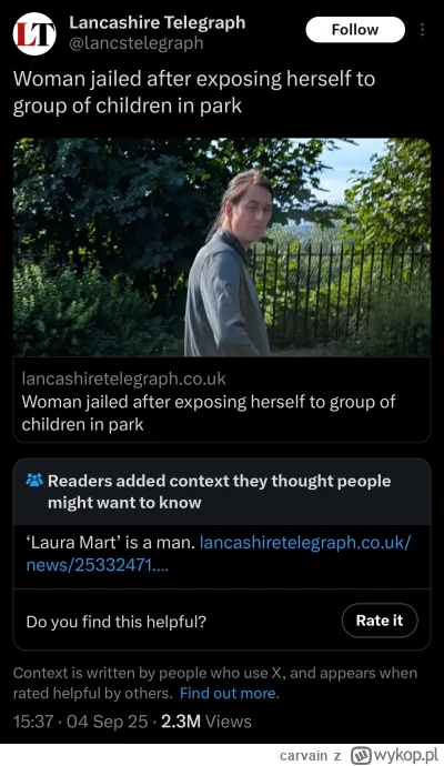 carvain - Nagłówek: kobieta obnaża się przed dziećmi.
Fakt: chłop udający kobietę pok...