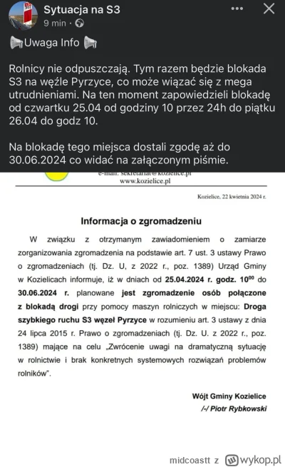 midcoastt - Znowu będą blokować s3. Wójt niech wydaje zgody na blokadę drogi we wsi, ...