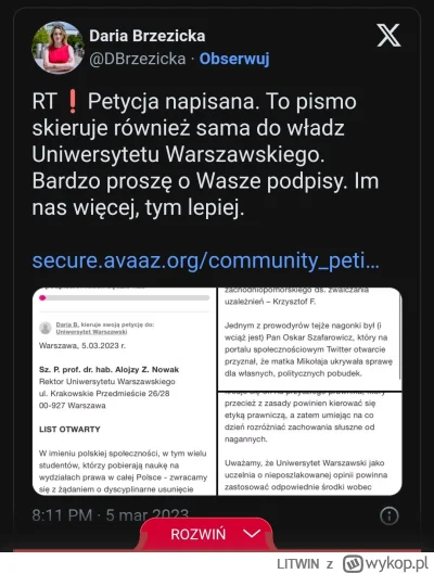 LITWIN - @Poludnik20 to studenci złożyli petycję o jego wyrzucenie z uczelni. To, że ...