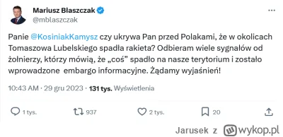 Jarusek - Już po oficjalnym komunikacie Dowództwa Operacyjnego, Błaszczak krzyczy, że...