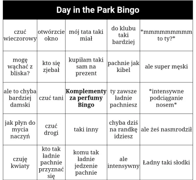 KjatanSveisson - #perfumy 

Piątek piąteczek, piątuni.  Stworzyłem z tej okazji bingo...