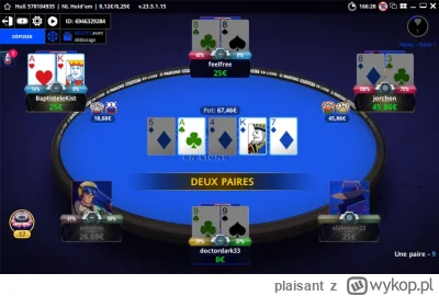 plaisant - #poker Cash NL25 out po 50 rękach na 99 i wcześniej Q7 vs QT Flop Q bardzo...