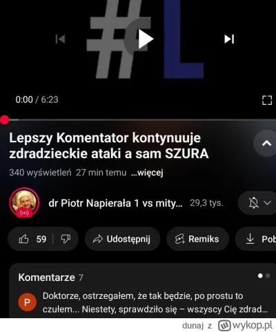 dunaj - #napierala stan na dzień dzisiejszy.  A pierwszy komentarz to: "Doktorze wszy...