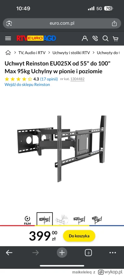 maikeleleq - Czy uchwyt który ma rozstaw od 55-100 cali udźwignie telewizor który ma ...