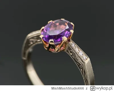 MishMashStudio666 - Dziś mała odmiana. Ametyst 1.0ct, diamenty 0,06ct, złoto białe i ...