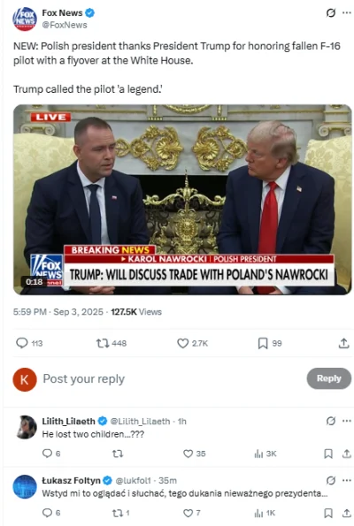 Markowowski - Pod twittem FoxNews z urywkiem konferencji w Gabinecie Owalnym wysyp p0...