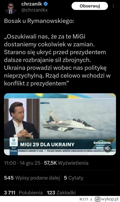 N331 - Bosak nam nie powie, że użytkowanie Migów stało się niemożliwe, albowiem przek...