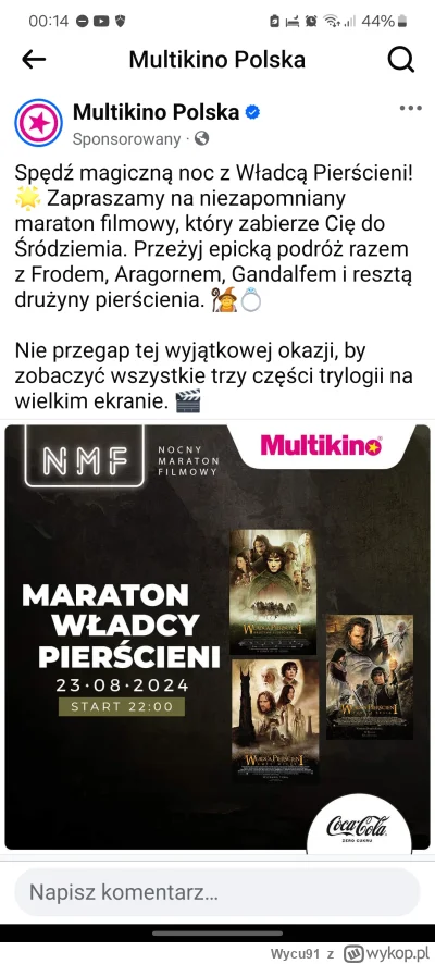 Wycu91 - #lotr najwspanialsza trylogia wszechczasów. Na strzała. I to na dużym ekrani...