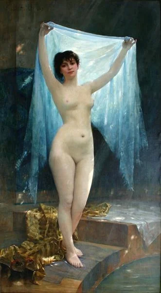 7609 - #art #sztuka #malarstwo Albert Aublet "Lfr,"nu Au Voile", Academicism, nude pa...