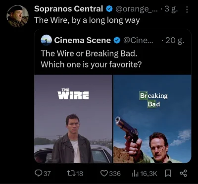 Mega_Smieszek - Ostatnio noszę się z rewatchem The Wire. Sopranos skończyłem ponownie...