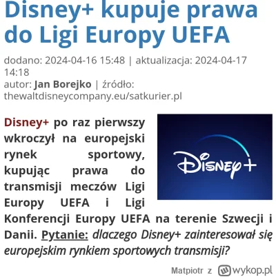 Matpiotr - Ciekawe, #disneyplus wykupuje prawa do #ligaeuropy i #ligakonferencji na S...