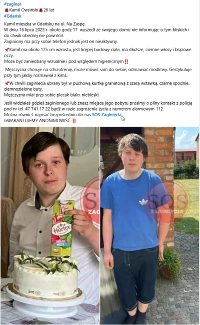 STALKER_ - #wykopefekt może coś ktoś
ctrl+v
#zaginął
🚨Kamil Owsiński🚨26 lat
#Gdańsk...