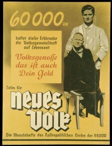 Ryneczek - Niemiecki plakat propagujący eutanazję chorych z wadami wrodzonymi. "Utrzy...