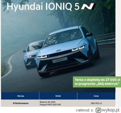 cwlmod - Jest cennik nowego Hyundaia Ioniq 5N czyli pierwszego sportowego elektryka, ...