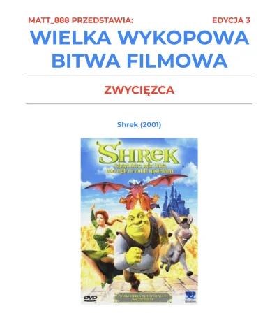 Matt888 - WIELKA WYKOPOWA BITWA FILMOWA - EDYCJA 3

Zwycięzcą Edycji 3 został Shrek (...