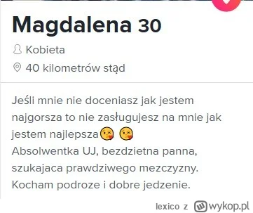 lexico - teoretycznie koło 30-tki kobieta powinna być już ogarnięta
#tinder