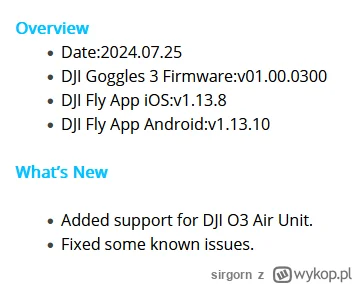 sirgorn - Jak ktoś czeka na firmware do DJI Gogli 3 żeby sobie polatać na O3 to mam d...