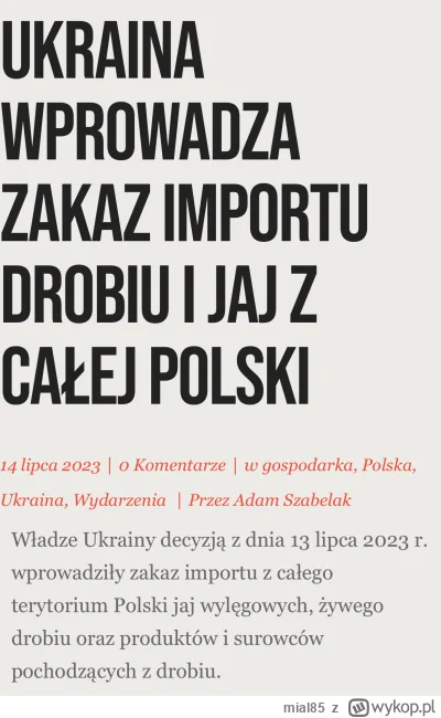 mial85 - Ukraina wprowadza zakaz importu jaj i drobiu z Polski

 #wojna #rosja #ukrai...