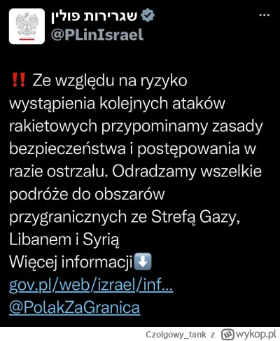 Czolgowytank - Ambasada RP w Izraelu odradza wszelkich podróże do obszarów przygranic...