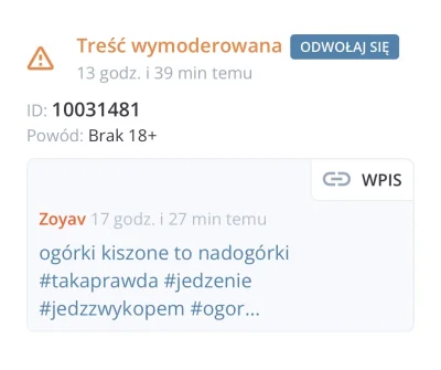 Zoyav - naruszenie bo nie dodałam +18 do wpisu o ogórkach

xddddddd